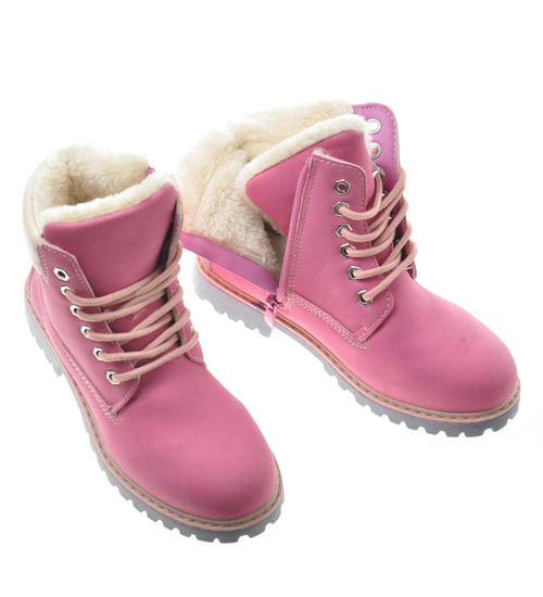 Zimowe botki trapery z ociepleniem Różowe /E9-2 9582 S592/