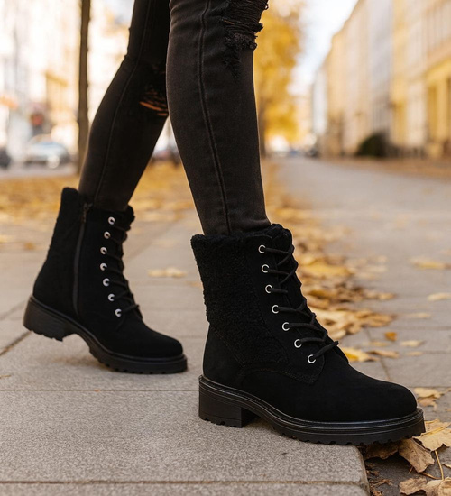 Zimowe botki trapery czarne /F3-2 18502 T440/