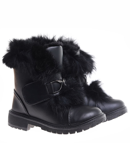 Zimowe czarne dziewczęce botki z futerkiem /B6-2 17106 T394/