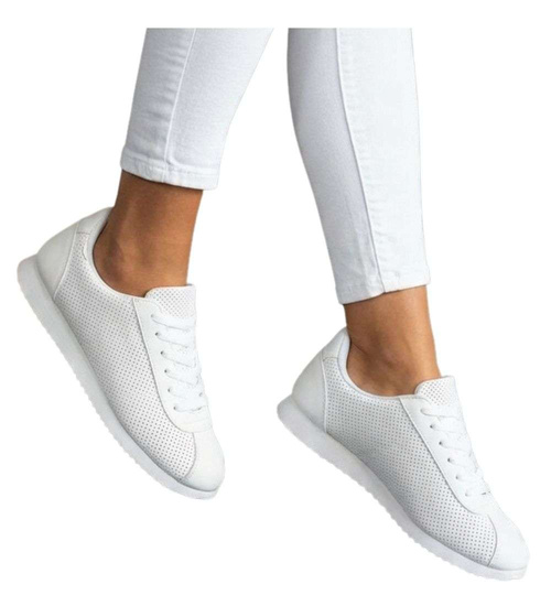 Białe damskie buty sportowe sznurowane sneakersy /E4-3 18664 T107/