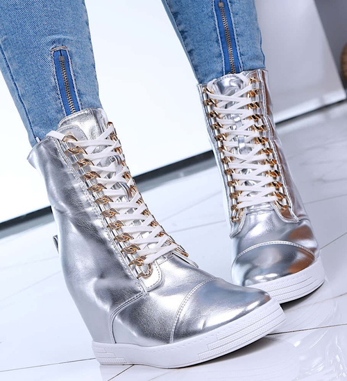 Lekko ocieplane damskie trampki sneakersy na koturnie /F2-3 18061 T238/