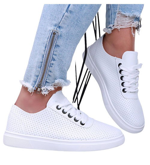 Ażurowe wiązane tenisówki damskie /F3-3 15737 T138/