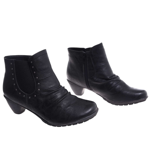 Damskie czarne botki na niskim obcasie /E10-3 12579 T145/