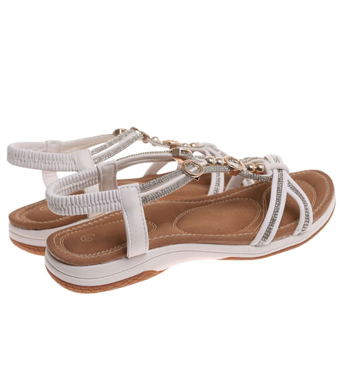 Sandały damskie na płaskim obcasie Białe /G13-2 17922 W235/