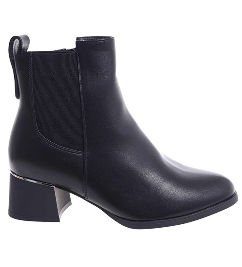 Czarne klasyczne botki na niskim obcasie /G11-3 18299 T488/