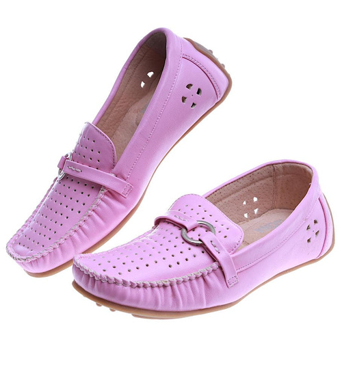 Różowe ażurowe półbuty mokasyny /F4-2 14038 T035/