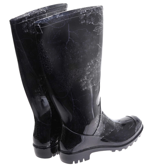 Kalosze damskie Czarne wysokie gumiaki z wzorem /G12-1 17780 T345/