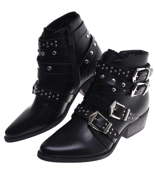 Czarne botki kowbojki z ćwiekami /D3-3 9348 S290/