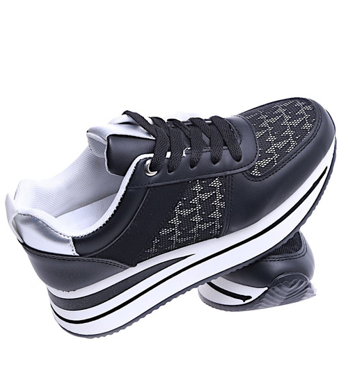Czarne trampki sneakersy damskie na koturnie /D6-1 14787 T382/
