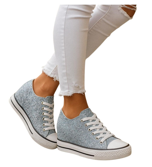 Niebieskie trampki sneakersy na niskim koturnie /i4-3 16614 T094/