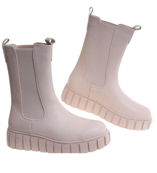 Beżowe botki sztyblety z wysoką cholewką /D2-1 18427 T292/