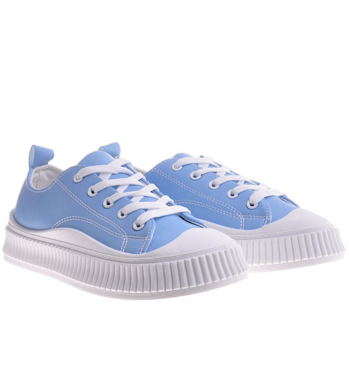 Sznurowane niebieskie trampki na platformie /A1-3 12279 S293/