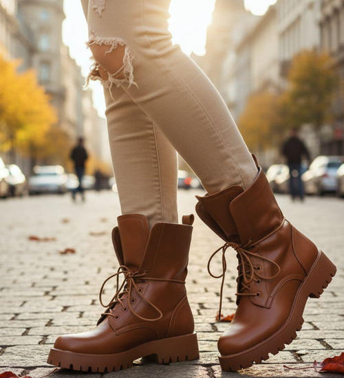 Brązowe wysokie botki trapery wiązane /A6-2 18505 T288/