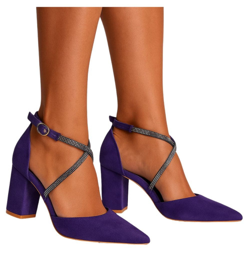 Fioletowe czółenka z paskiem na słupku /C6-2 17947 G152/