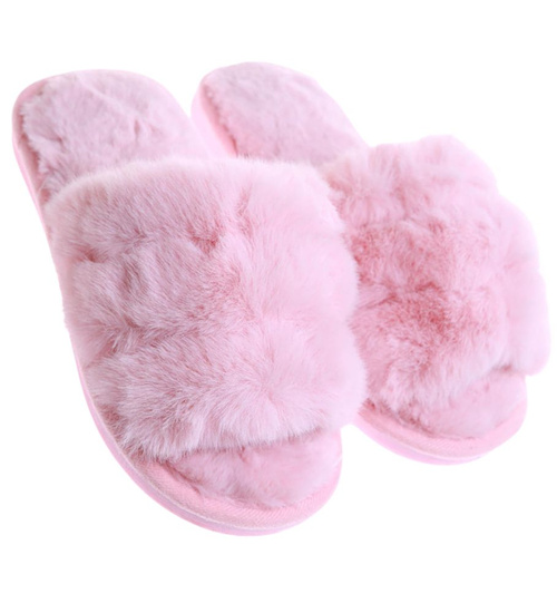 Pluszowe jasno różowe kapcie dziewczęce /D6-1 17159 G8-6/