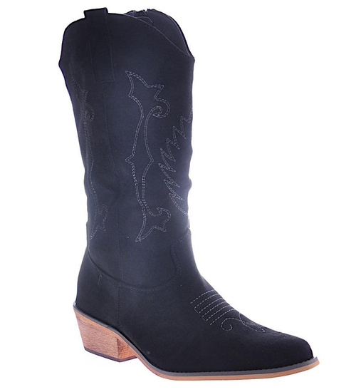 Czarne kozaki damskie zamszowe kowbojki /F5-2 12513 T591/