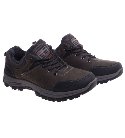 Grubo ocieplone wiązane buty trekkingowe Brązowe /A1-1 18449 T582/