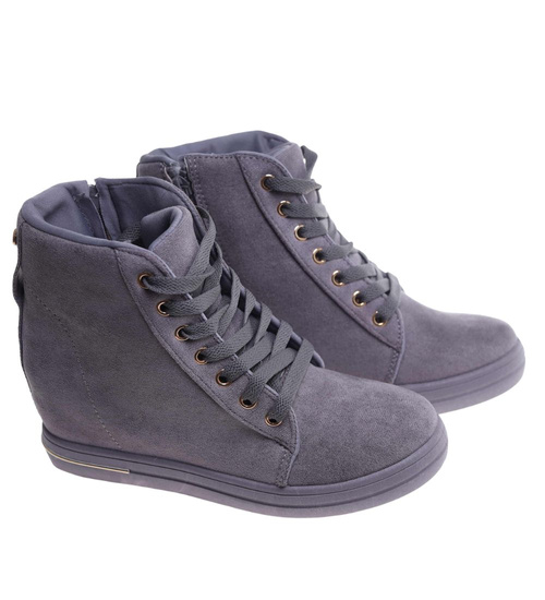 Szare sneakersy damskie na koturnie /D1-1 12768 T397/