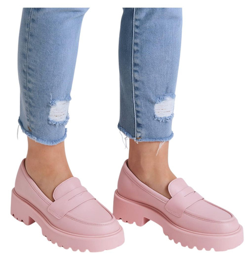 Różowe damskie półbuty na platformie /B4-3 18047 T234/