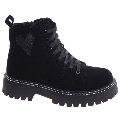 Czarne sznurowane botki trapery na platformie /F7-2 18247 W437/