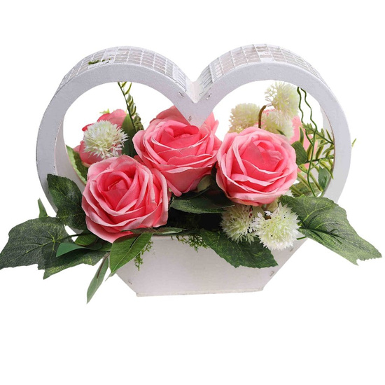 Kompozycja kwiatowa- różowe róże w białym sercu /Komp112 P328/