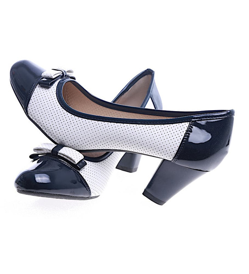 Ażurowe czółenka wiosenne Granatowo białe /B6-2 13647 T203/