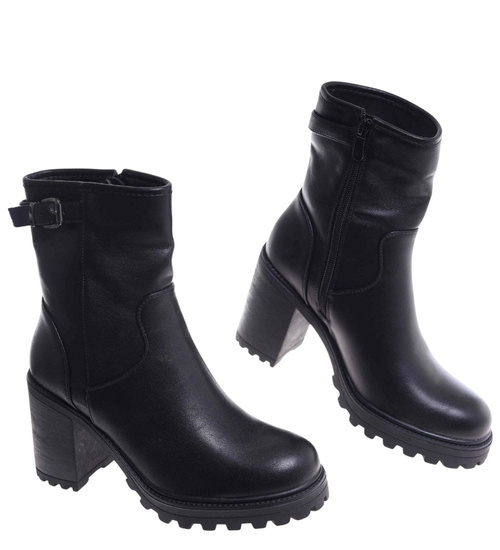 Czarne botki zimowe na grubym obcasie /E8-1 18558 G388/