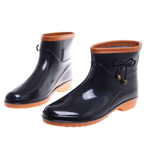 Kalosze damskie czarno brązowe gumiaki /F10-1+H2 18287 T352/