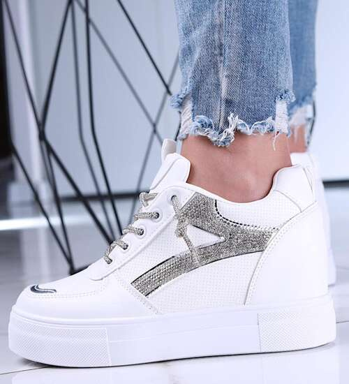 Białe trampki sneakersy na koturnie /F7-3 15665 T673/