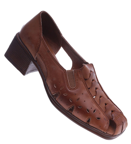 Brązowe sandały damskie na klocku /G12-3 14036 T035