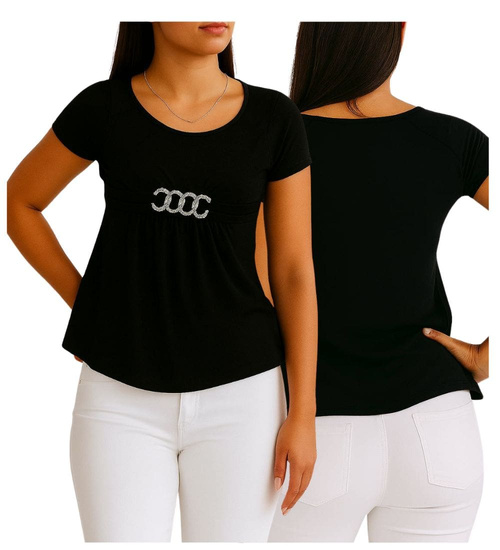 Czarna koszulka bluzka damska z ozdobą /H2-K40 UB937 S0/