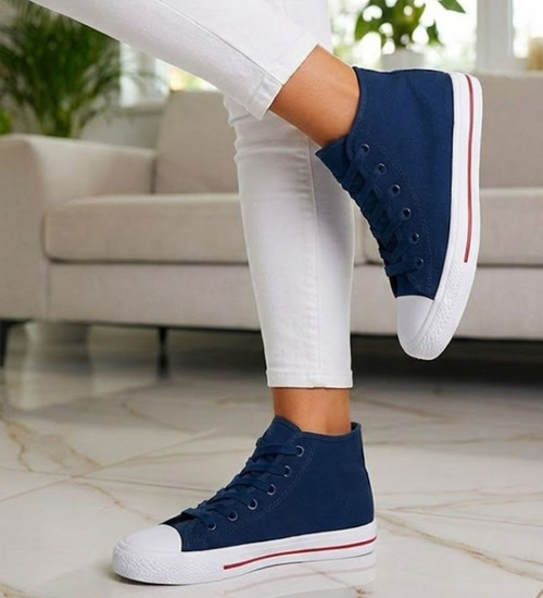 Wysokie granatowe trampki damskie /B1-1 14295 T131/