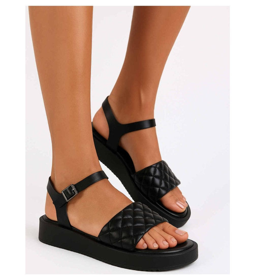 Czarne sandały damskie na platformie /C2-3 17553 T130/