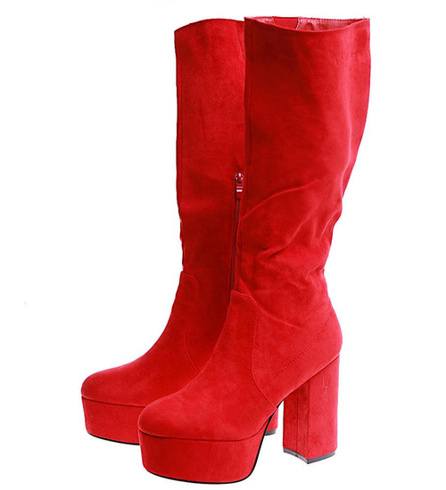 Czerwone kozaki na obcasie i platformie /G10-3 17154 T288/