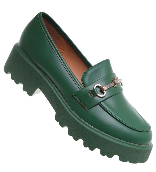 Zielone półbuty na platformie loadersy /G9-3 18045 T130/