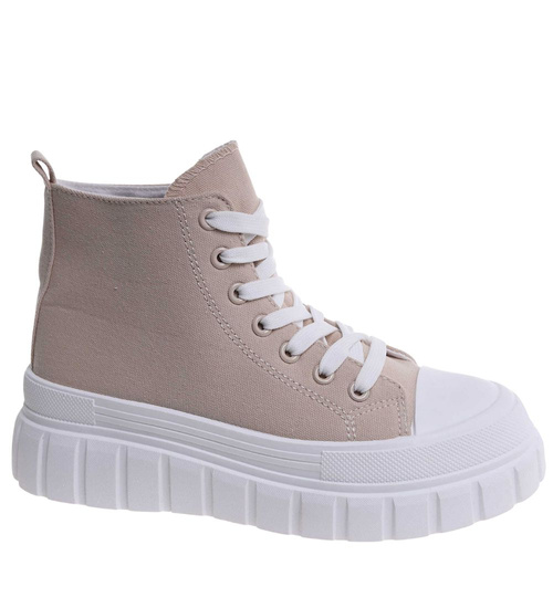 Beżowe trampki damskie na platformie /C7-2 9144 S495/