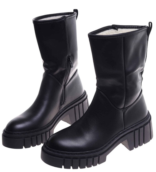 Wysokie czarne botki damskie z ociepleniem /F3-3 18230 T313/
