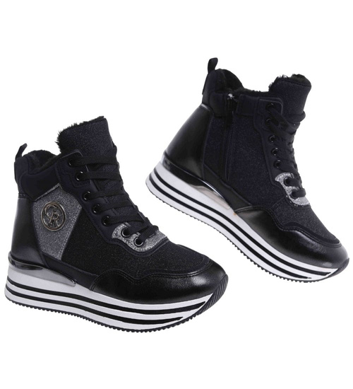 Zimowe botki sportowe damskie czarne /G5-1 18550 W18-47/