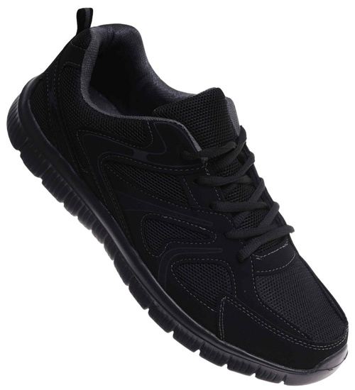 Wiązane czarne męskie buty sportowe Duże rozmiary /D3-3 18018 S471/