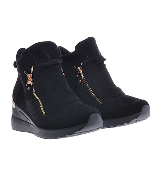 Czarne sneakersy damskie na koturnie /B5-3 12816 T891/