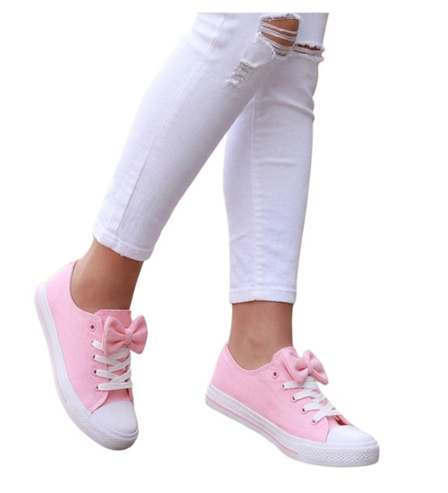 Różowe dziewczęce trampki z kokardą /B7-2 16784 T13-5/