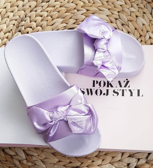 Fioletowe klapki damskie z kokardą /E6-34196 S096/