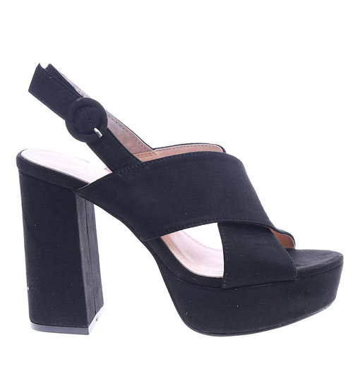 Czarne sandały damskie na obcasie i platformie OST373