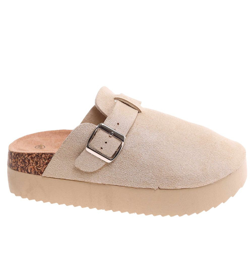 Beżowe kryte klapki profilowane na platformie /C7-2 18042 W089/