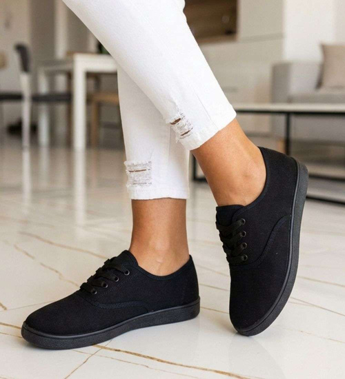 Czarne sznurowane tenisówki damskie /F5-2 18730 T187/