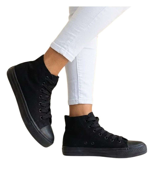 Klasyczne czarne trampki damskie z wysoką cholewką /H2 16707 G9-84/