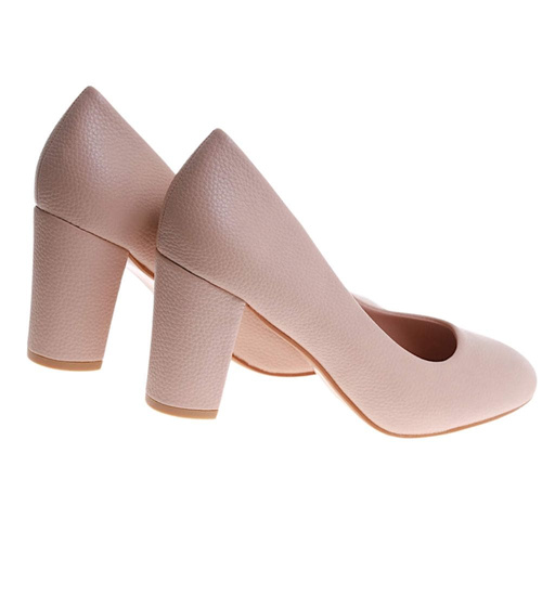 Beżowe czółenka na słupku /C5-3 h2 17748 G157/