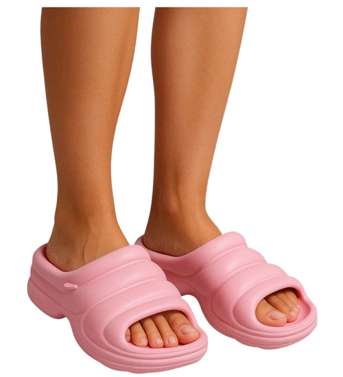 Plażowe różowe klapki basenowe na platformie /G3-1 17701  G181/