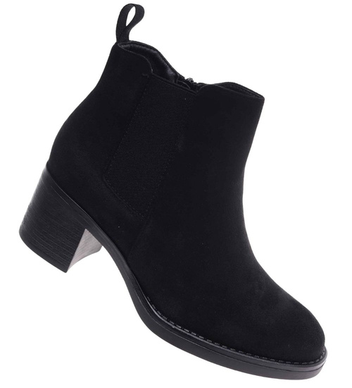 Czarne zamszowe botki lekko ocieplane /G1-3 18233 W492/