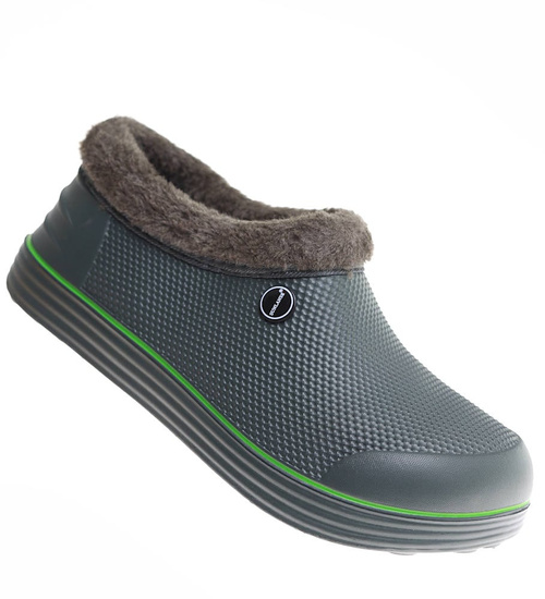 Zielone męskie kalosze piankowe z futerkiem /H2 17074  T291/